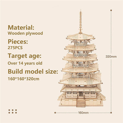 Robotime Five‑Storied Pagoda 3D Wooden Puzzle