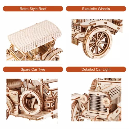 ROKR Vintage Wooden Car — 3D DIY Puzzle Model (MC801)