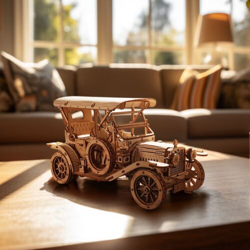 ROKR Vintage Wooden Car — 3D DIY Puzzle Model (MC801)