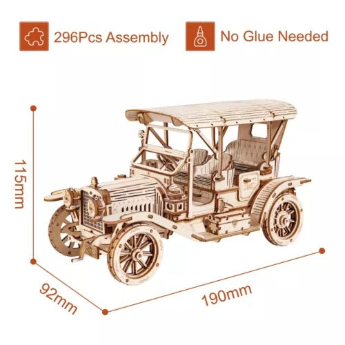 ROKR Vintage Wooden Car — 3D DIY Puzzle Model (MC801)