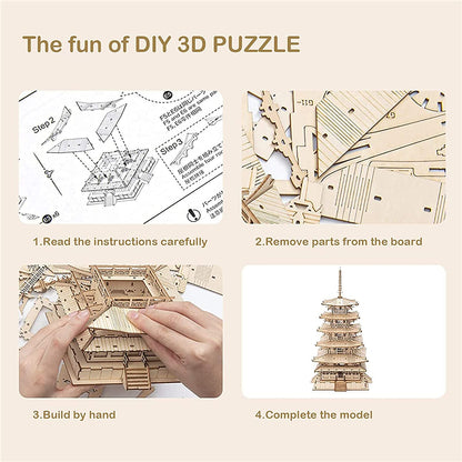 Robotime Five‑Storied Pagoda 3D Wooden Puzzle